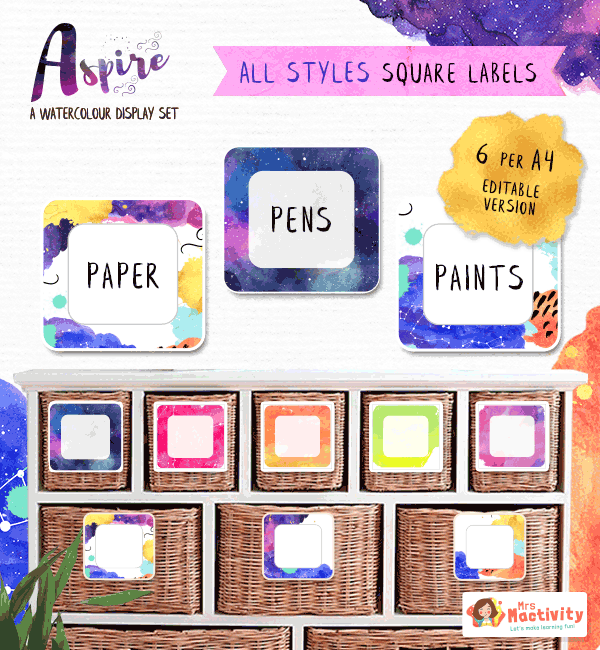 Aspire: Watercolour Editable Square Display Labels