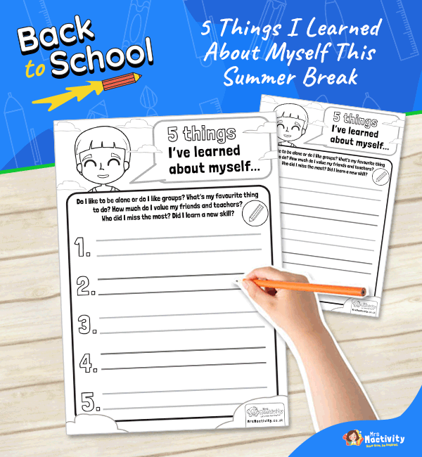 Get to know your new class with our Five Things I've Learned About Myself this Summer Activity. A great way to ask children to reflect on their summer, and how they might have changed and grown.