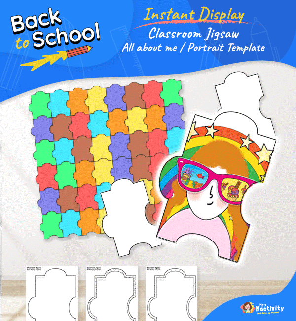 Create a fantastic (and quick!) instant display with our Back to School Class Jigsaw Template. Give each child one part of the jigsaw, ask them to draw a self portrait, and then fit all the pieces together. Perfect for back to school! 