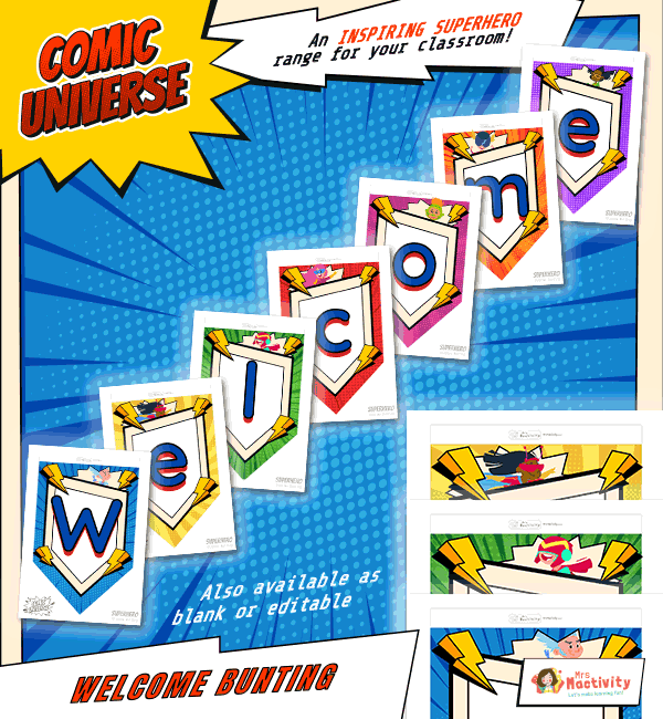 Get your classroom superhero ready with our Comic Universe: Superhero Display Bunting! Part of our inspiring and exciting superhero display range for your classroom