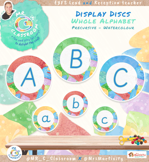 Fun and Playful Alphabet Display Discs - Watercolour Theme