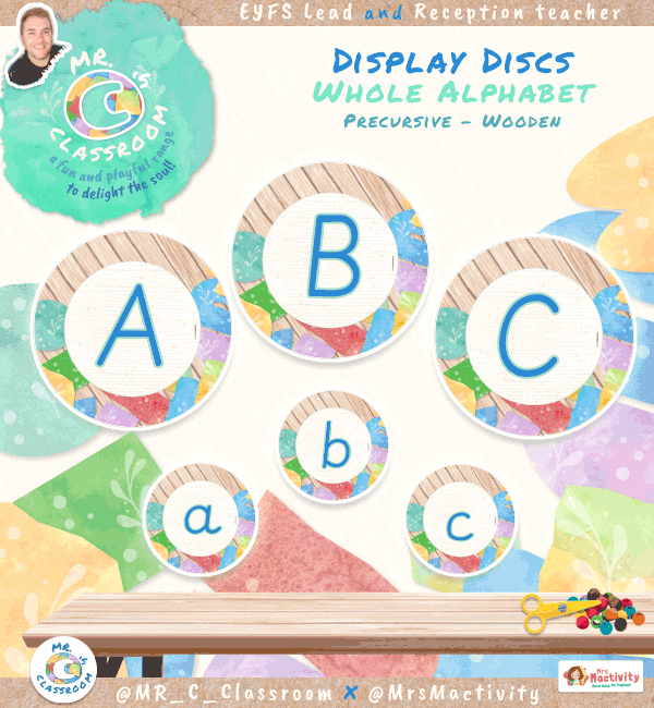 Fun and Playful Alphabet Display Discs - Watercolour Theme