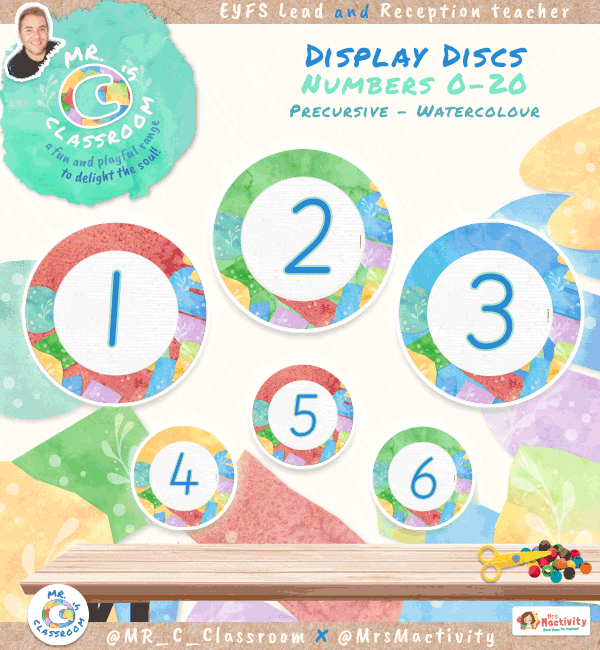 Fun and Playful Numeral Display Discs - Watercolour Theme