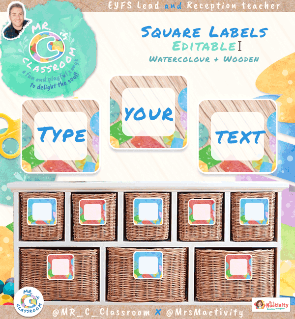 Fun and Playful Editable Square Display Labels
