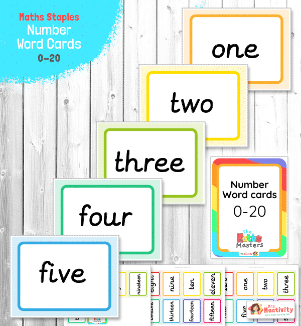 number word cards to 20 to help children spell numbers