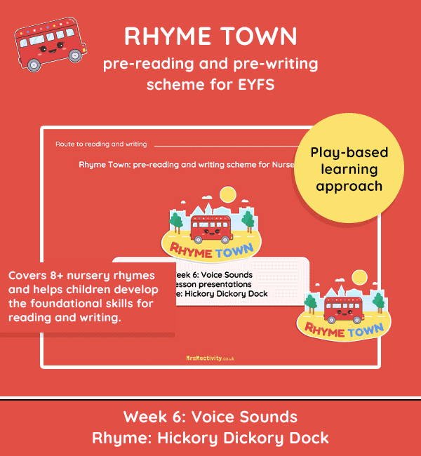 Rhyme Town pre-reading and pre-writing scheme week 6