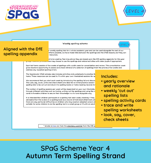 SPaG Scheme Year 4 Autumn Term Spelling Strand
