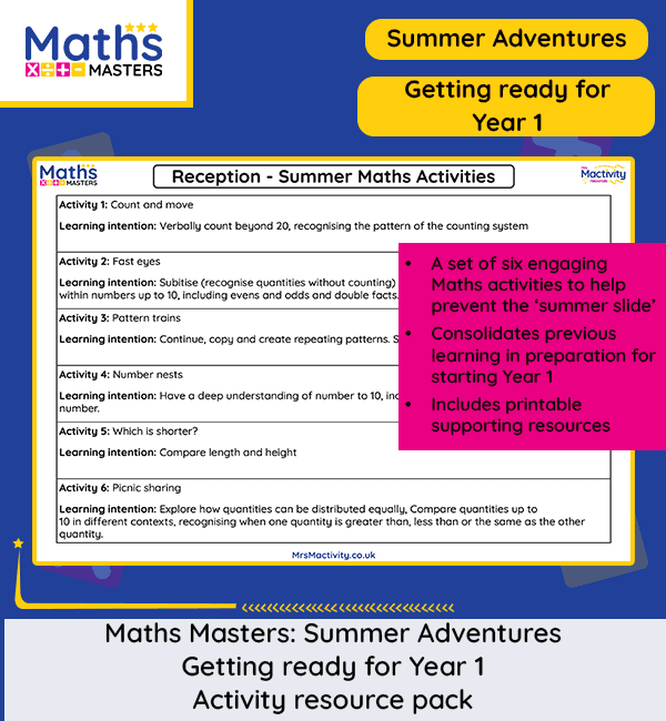 Reception summer maths activities to get ready for Year 1 and prevent the summer slide