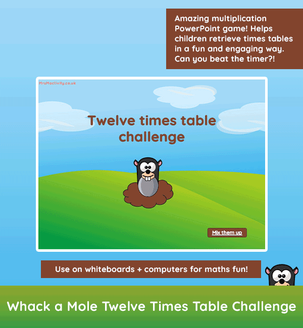 Whack-a-Mole 12 Times Table Game