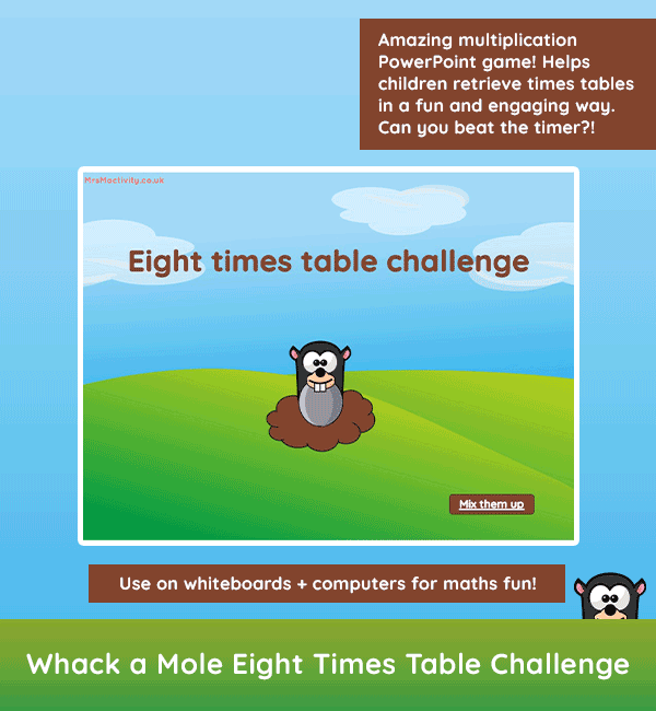 Whack-a-Mole 8 Times Table Game