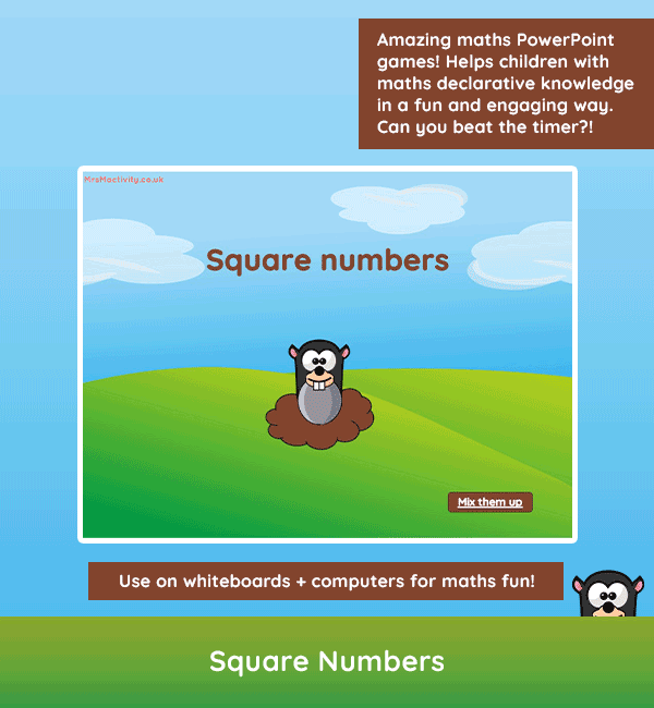Whack-a-Mole Square Numbers Game