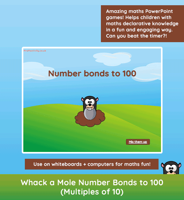 Whack-a-Mole Number Bonds to 100 (Multiples of 10) Game